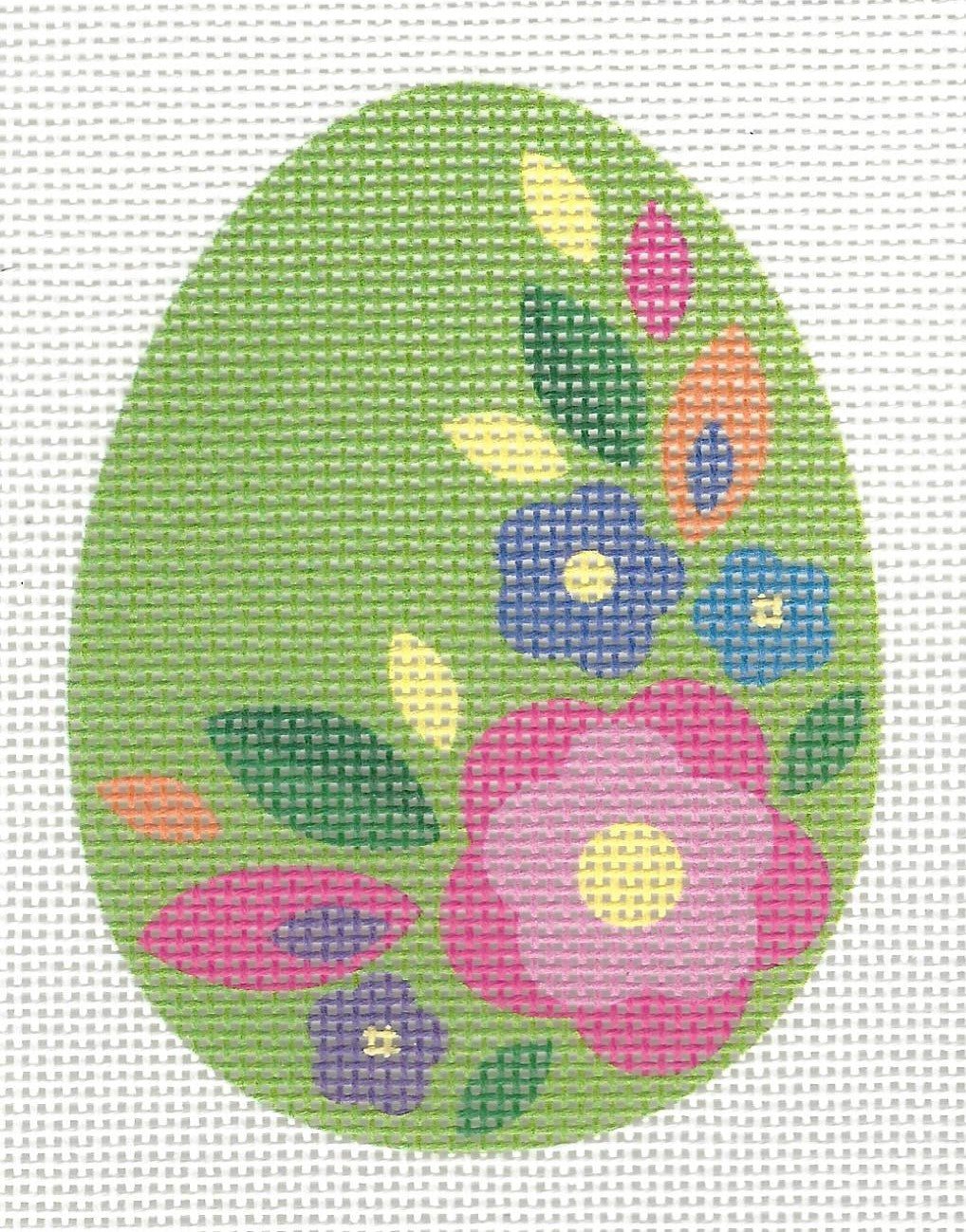 Green Floral Flat Egg