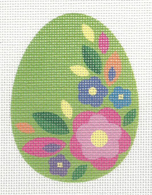 Green Floral Flat Egg