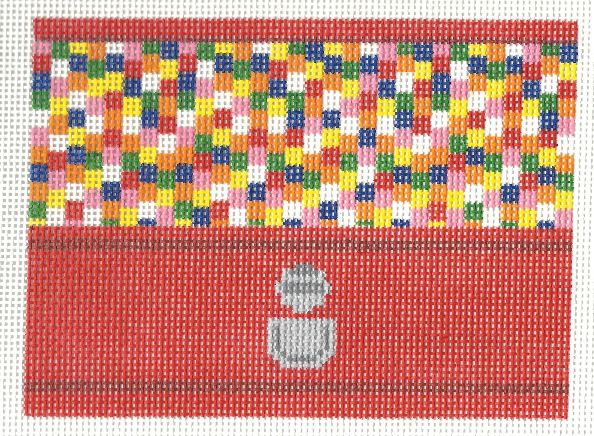 Krissy Johnson needlepoint canvas of a 3D gumball machine