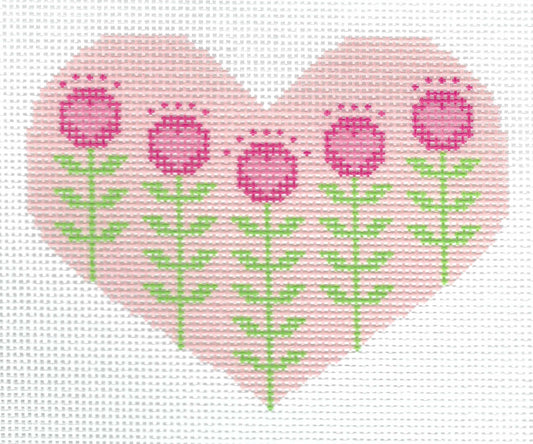 Block Print Pink Heart with Flowers