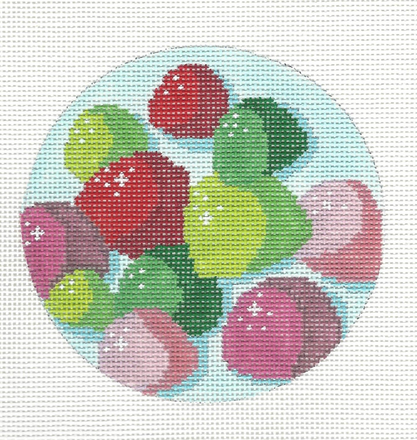 Blueberry Point Canvas round needlepoint canvas of holiday gumdrops