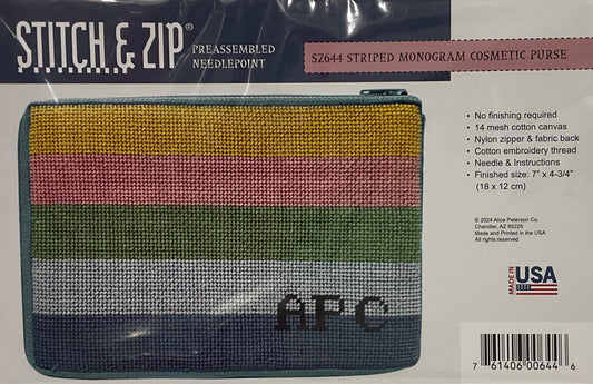 Striped Monogram Cosmetic Purse