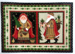 Kelly Clark pillow needlepoint canvas of two nordic Santas