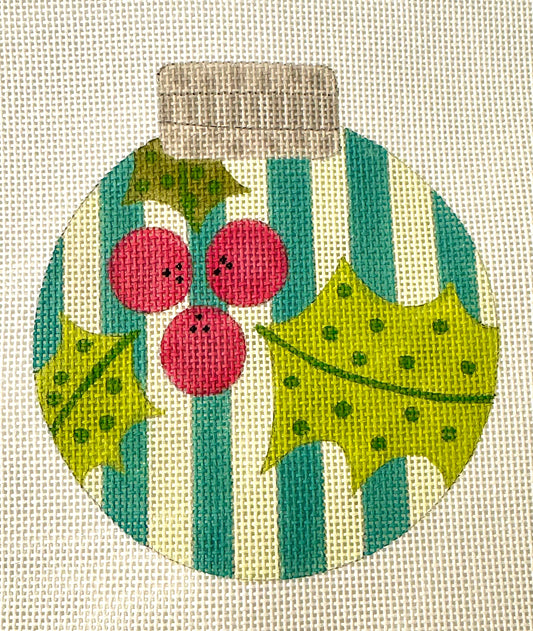 Striped Ornament with Holly