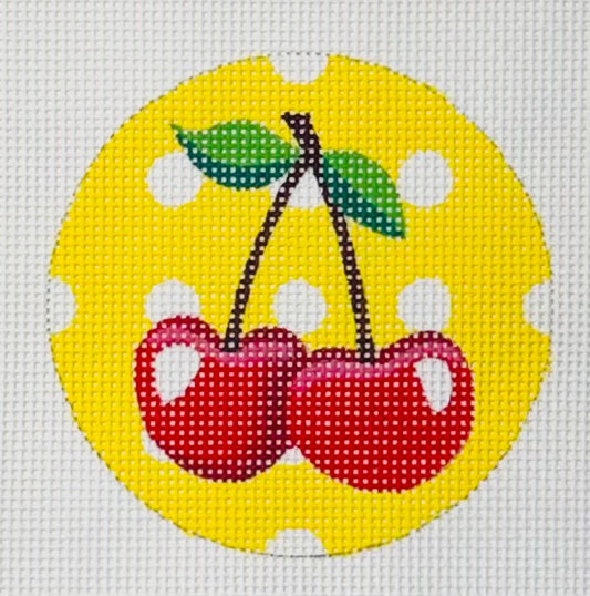 Cherries on Yellow Dots - Round