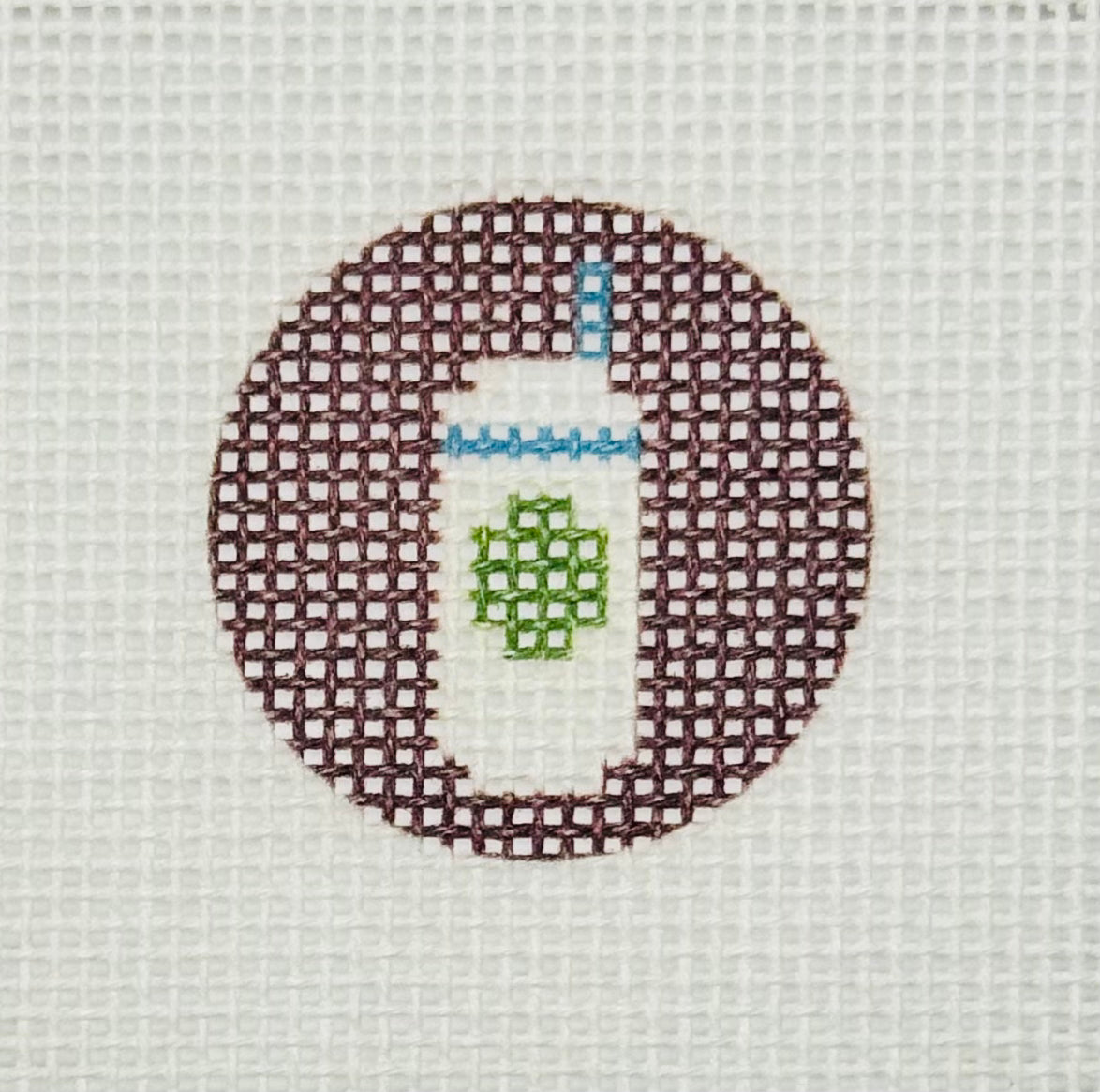 Tilli Tomas Planet Earth key fob insert needlepoint canvas of coffee cup with straw