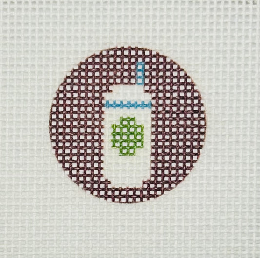 Tilli Tomas Planet Earth key fob insert needlepoint canvas of coffee cup with straw