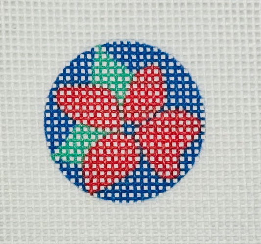 Tilli Tomas Planet Earth key fob insert needlepoint canvas of red flower on blue background