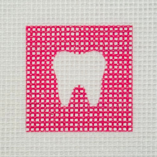 Tilli Tomas Planet Earth needlepoint canvas of tooth with a hot pink background
