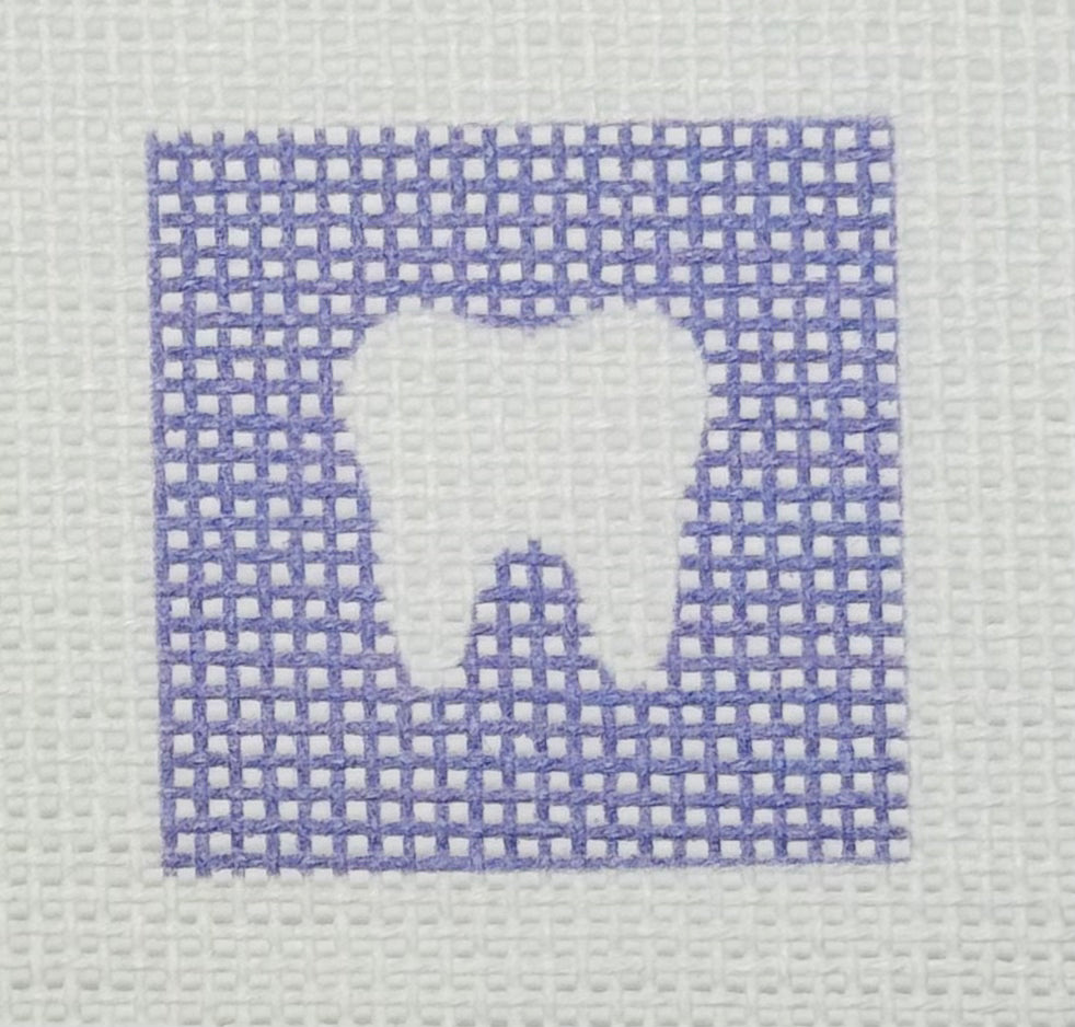 Tilli Tomas Planet Earth needlepoint canvas of tooth with a purple background