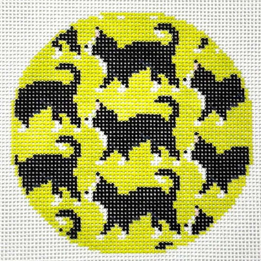 Black & White Cat with Green - Round