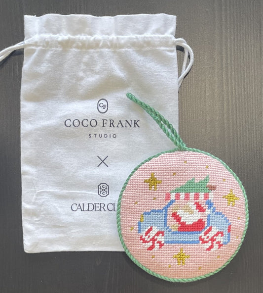 Finished Needlepoint  Ornament - Calder Clark Santa Jolly