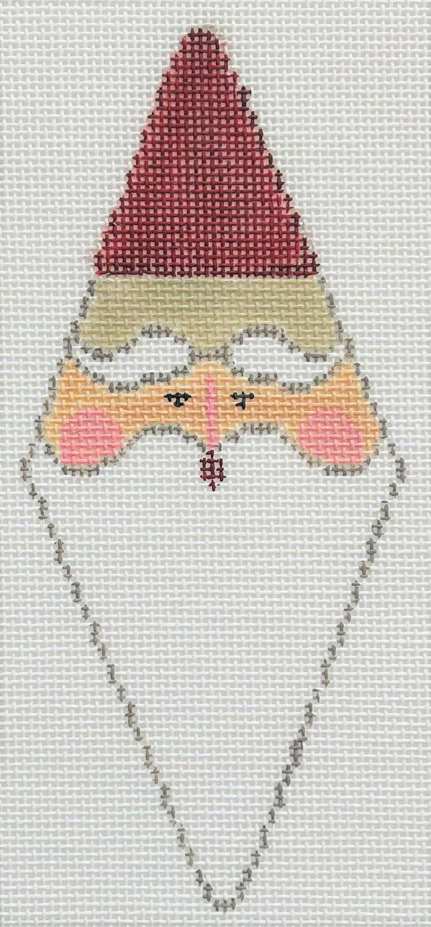 Kathy Schenkel diamond-shaped ornament needlepoint canvas of Santa's face, beard and hat