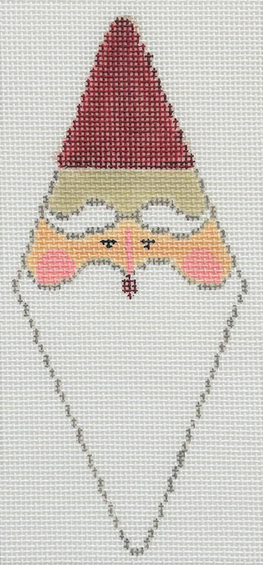 Kathy Schenkel diamond-shaped ornament needlepoint canvas of Santa's face, beard and hat