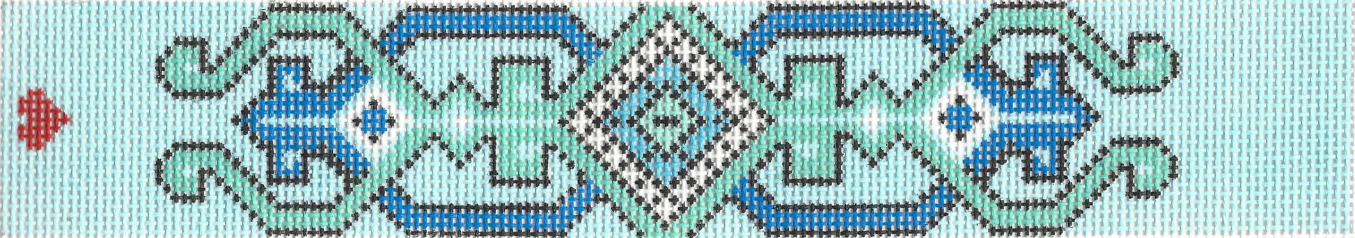 Jeni Sandberg key fob needlepoint canvas of light and bright blue design - holbein blue