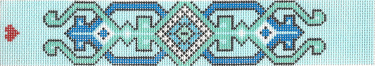 Jeni Sandberg key fob needlepoint canvas of light and bright blue design - holbein blue