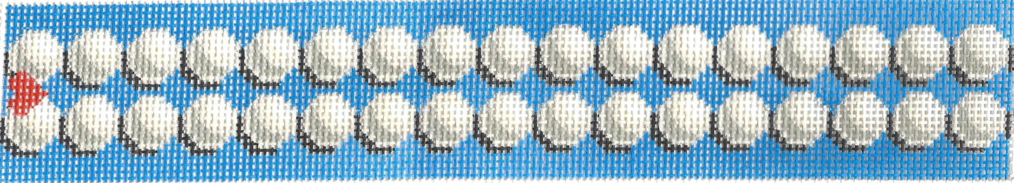 Jeni Sandberg key fob needlepoint canvas of pearls with blue background