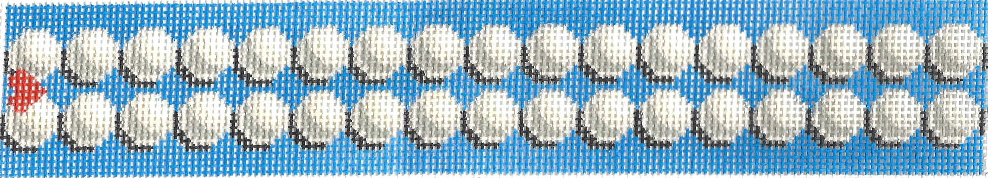 Jeni Sandberg key fob needlepoint canvas of pearls with blue background