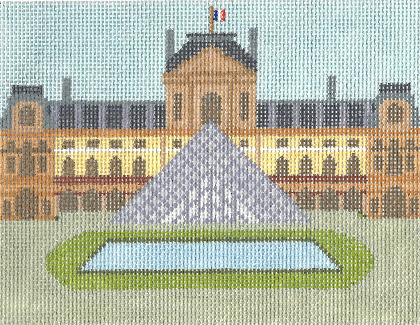 Gingham Stitchery needlepoint canvas of the Louvre Museum
