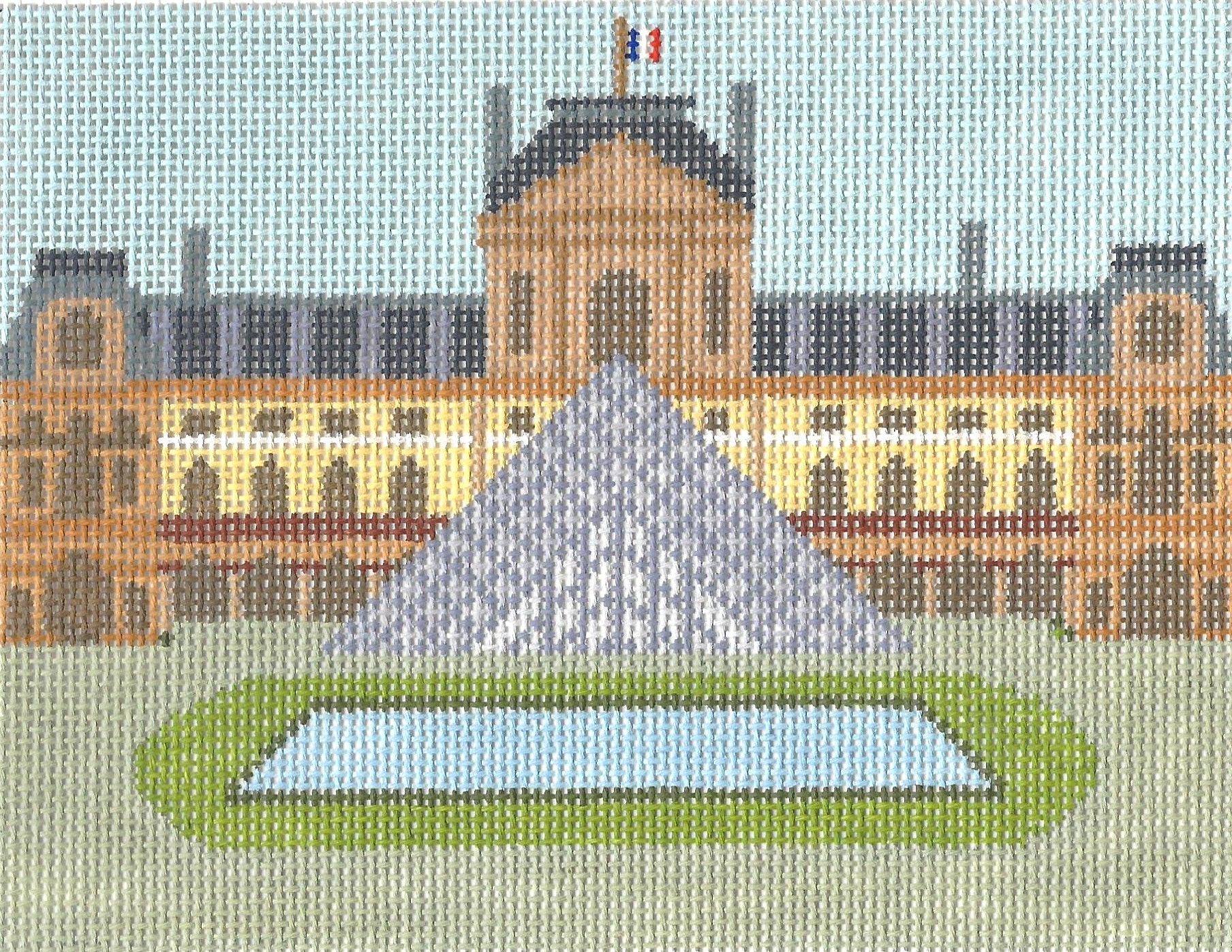 Gingham Stitchery needlepoint canvas of the Louvre Museum
