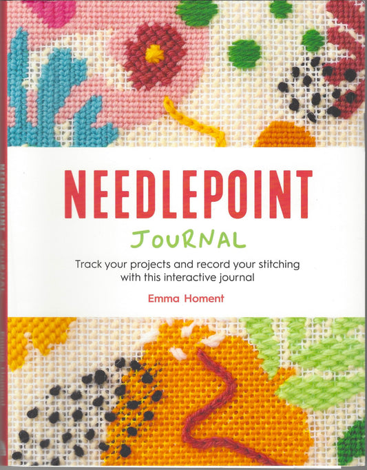 Book cover of 'Needlepoint Journal' by Emma Homent with needlepoint design and text.