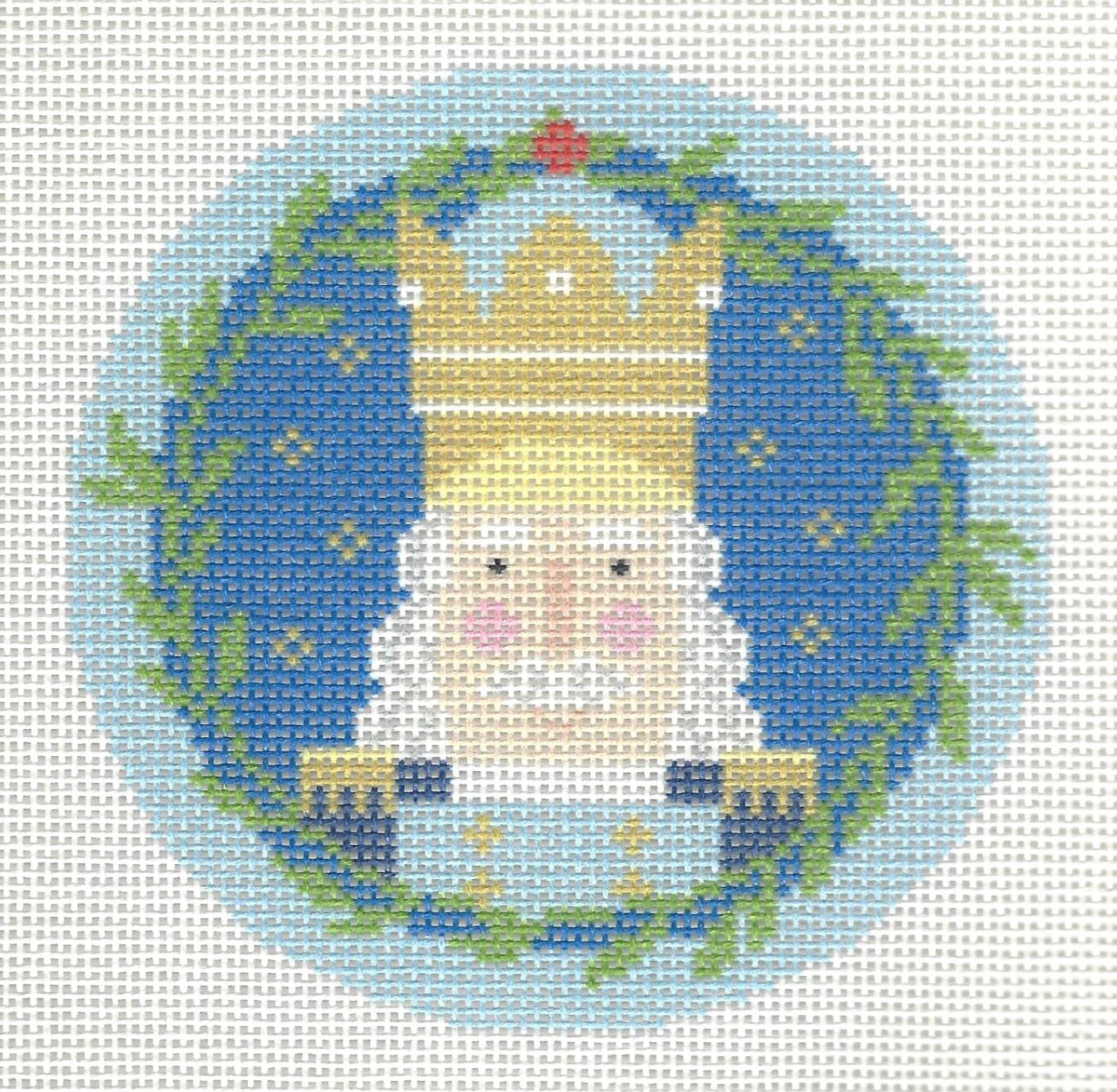 Kirk & Bradley round needlepoint canvas of a nutcracker - ludwig