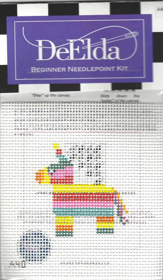 DeElda beginner needlepoint kit with a colorful piñata design