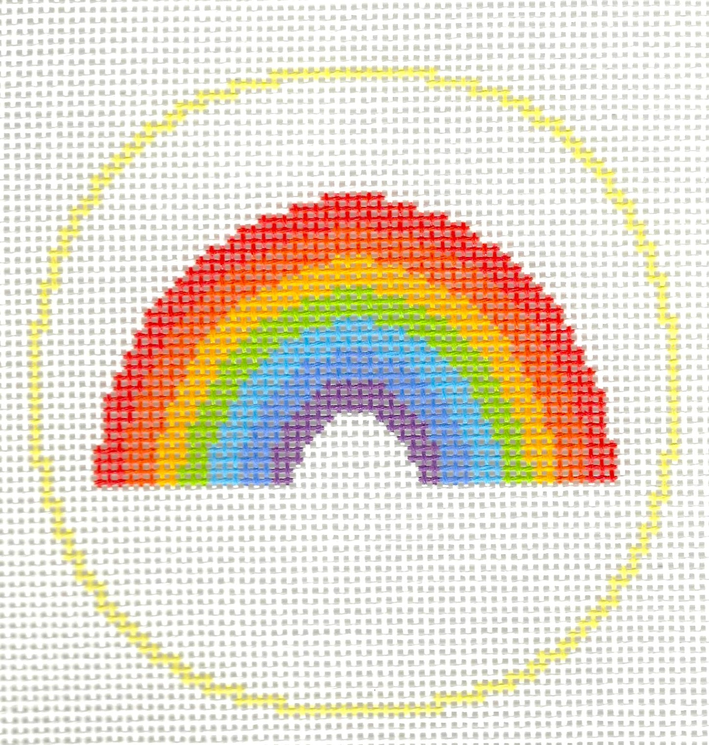 Needlepaint round needlepoint canvas of rainbow with white background