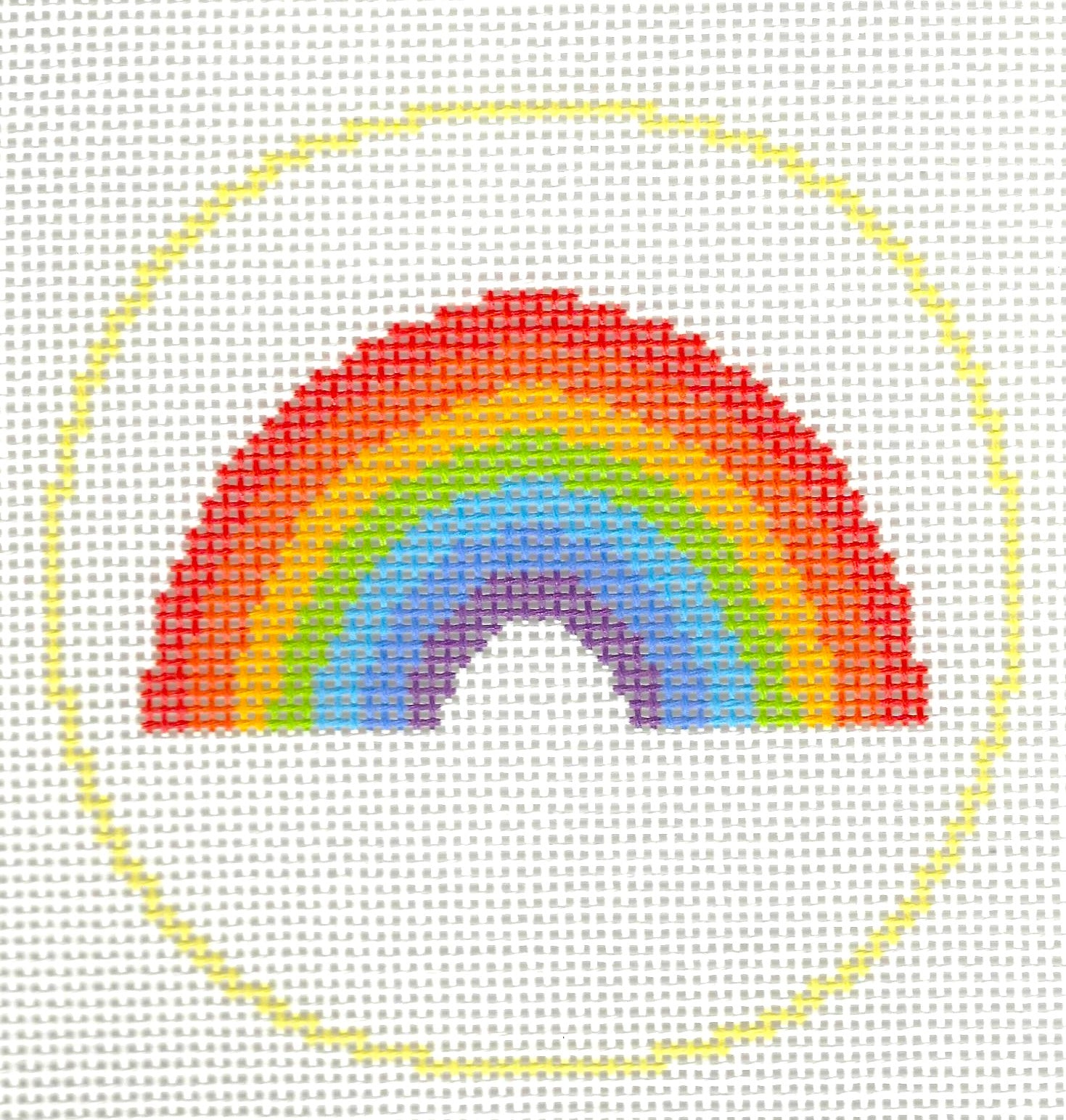 Needlepaint round needlepoint canvas of rainbow with white background