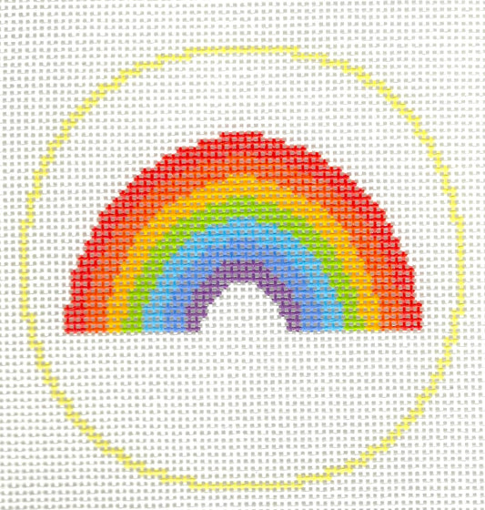 Needlepaint round needlepoint canvas of rainbow with white background
