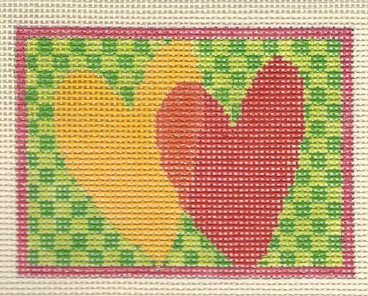 Red Orange Hearts on Checkerboard