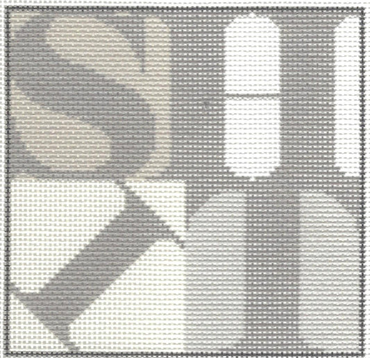 Jeni Sandberg coaster needlepoint canvas of text 'SHIT' in a grayscale color theme