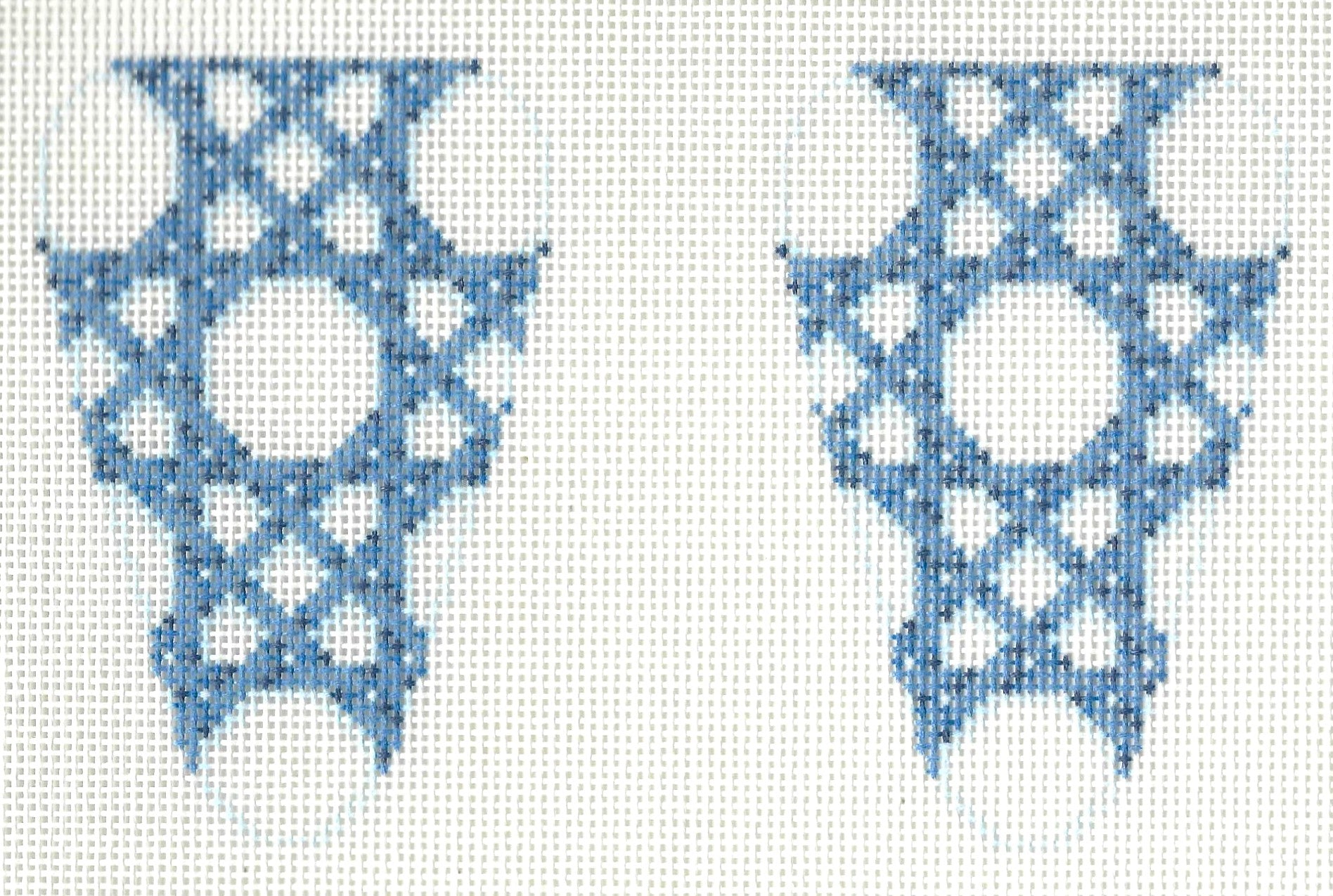 Two Sisters scissor case needlepoint canvas of blue and white pattern