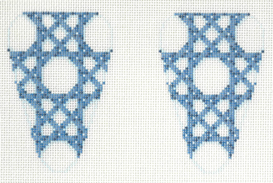 Two Sisters scissor case needlepoint canvas of blue and white pattern