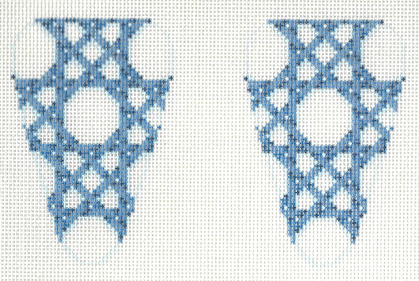 Two Sisters scissor case needlepoint canvas of blue and white pattern