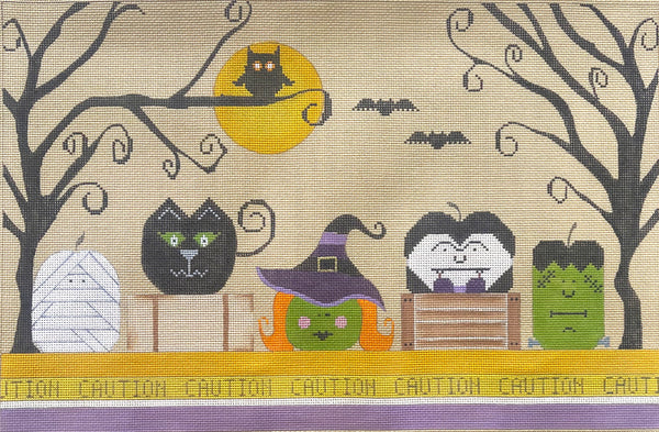 Sew Much Fun needlepoint canvas with stitch guide of spooktacular characters