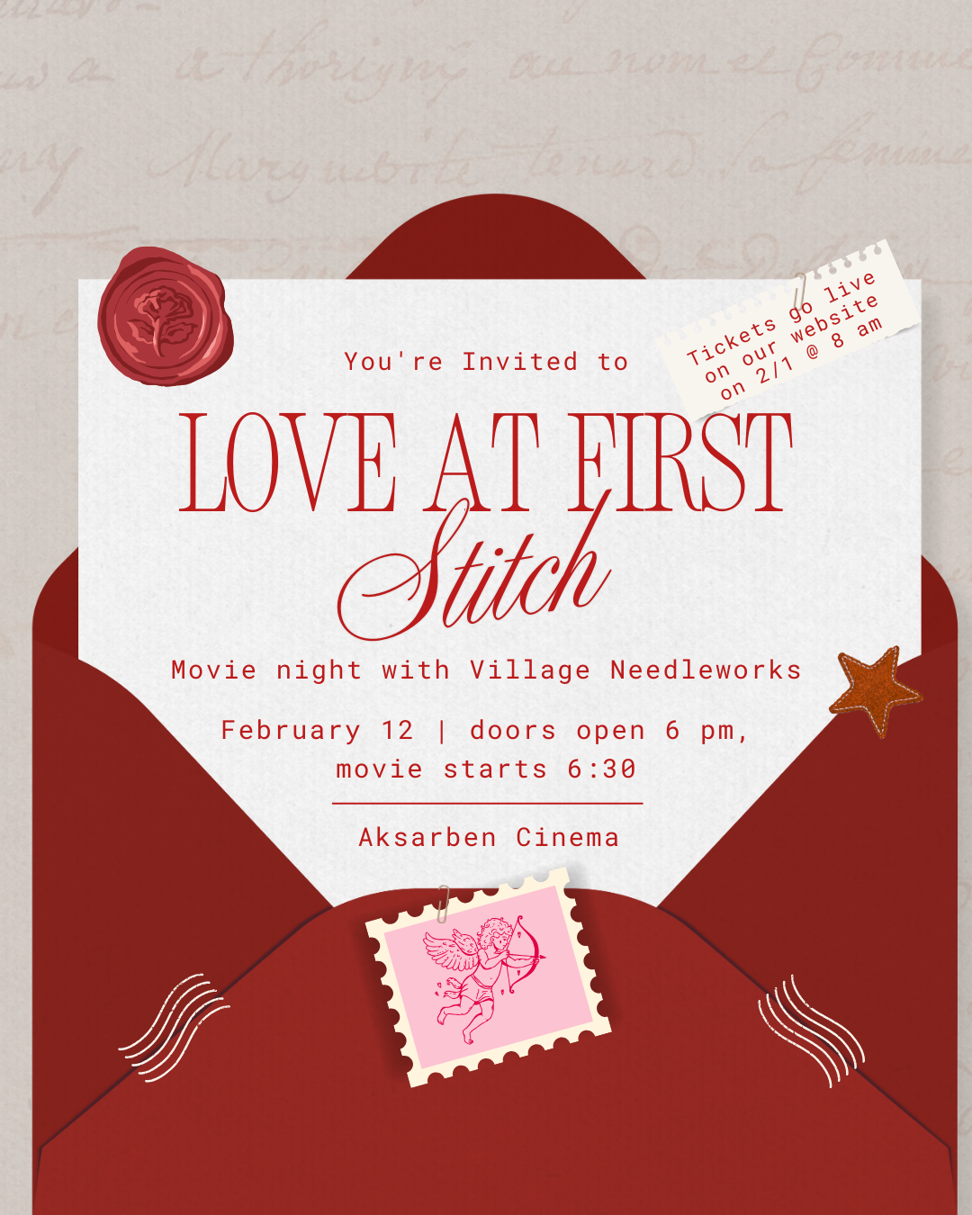 February 12th - Love at First Stitch Movie Night