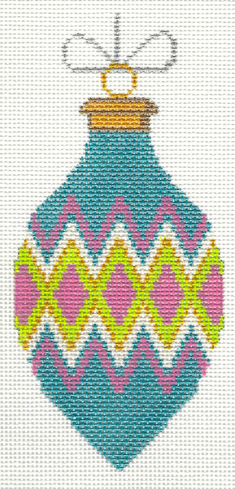 Vintage Ornament - Teal with Pink and Green