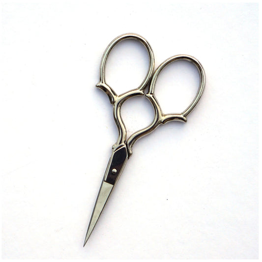 A pair of Bohin Grands Anneaux Embroidery Scissors set against a plain white background.