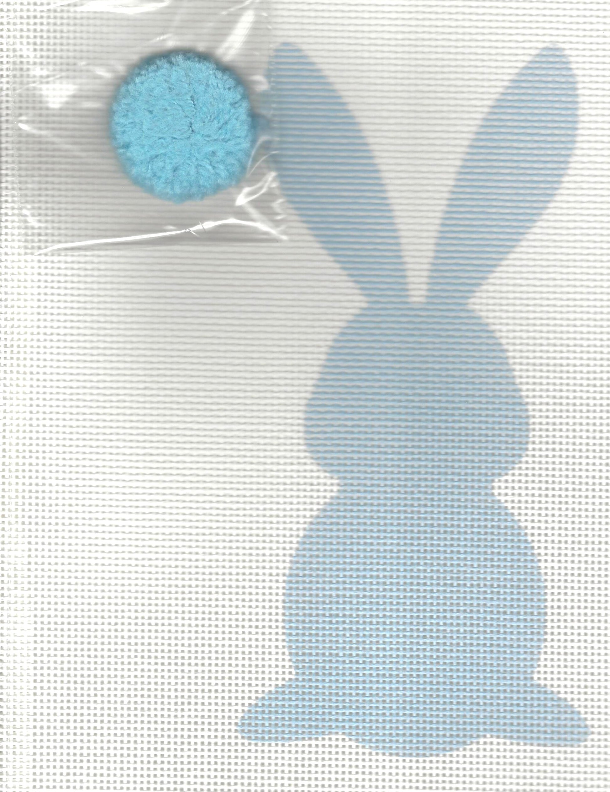 Pepita needlepoint canvas of blue bunny with blue pom pom tail