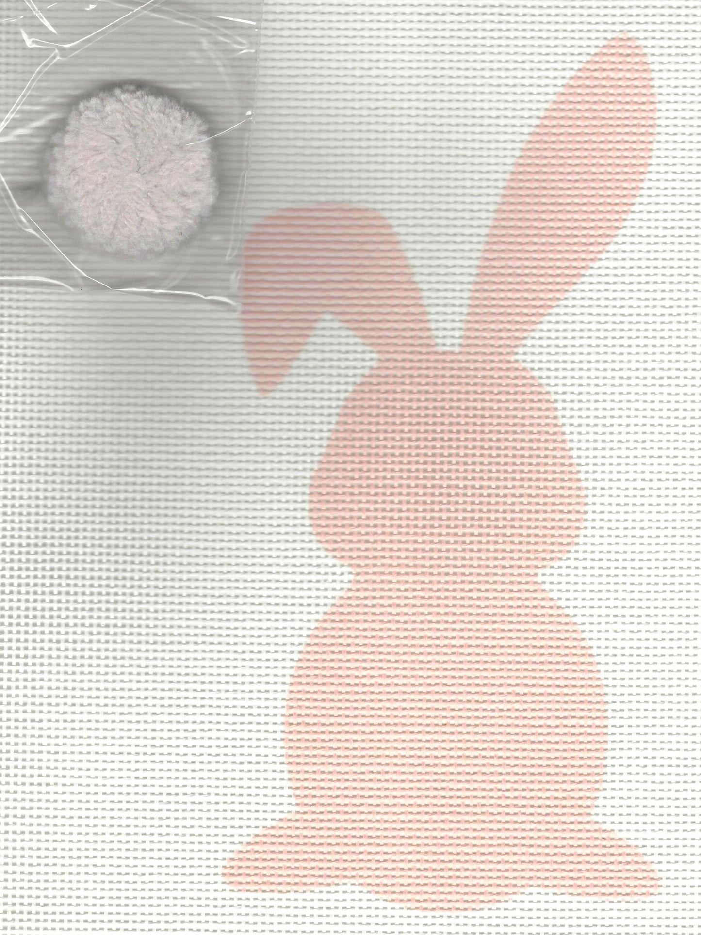 Pepita needlepoint canvas of pink bunny with pink pom pom tail