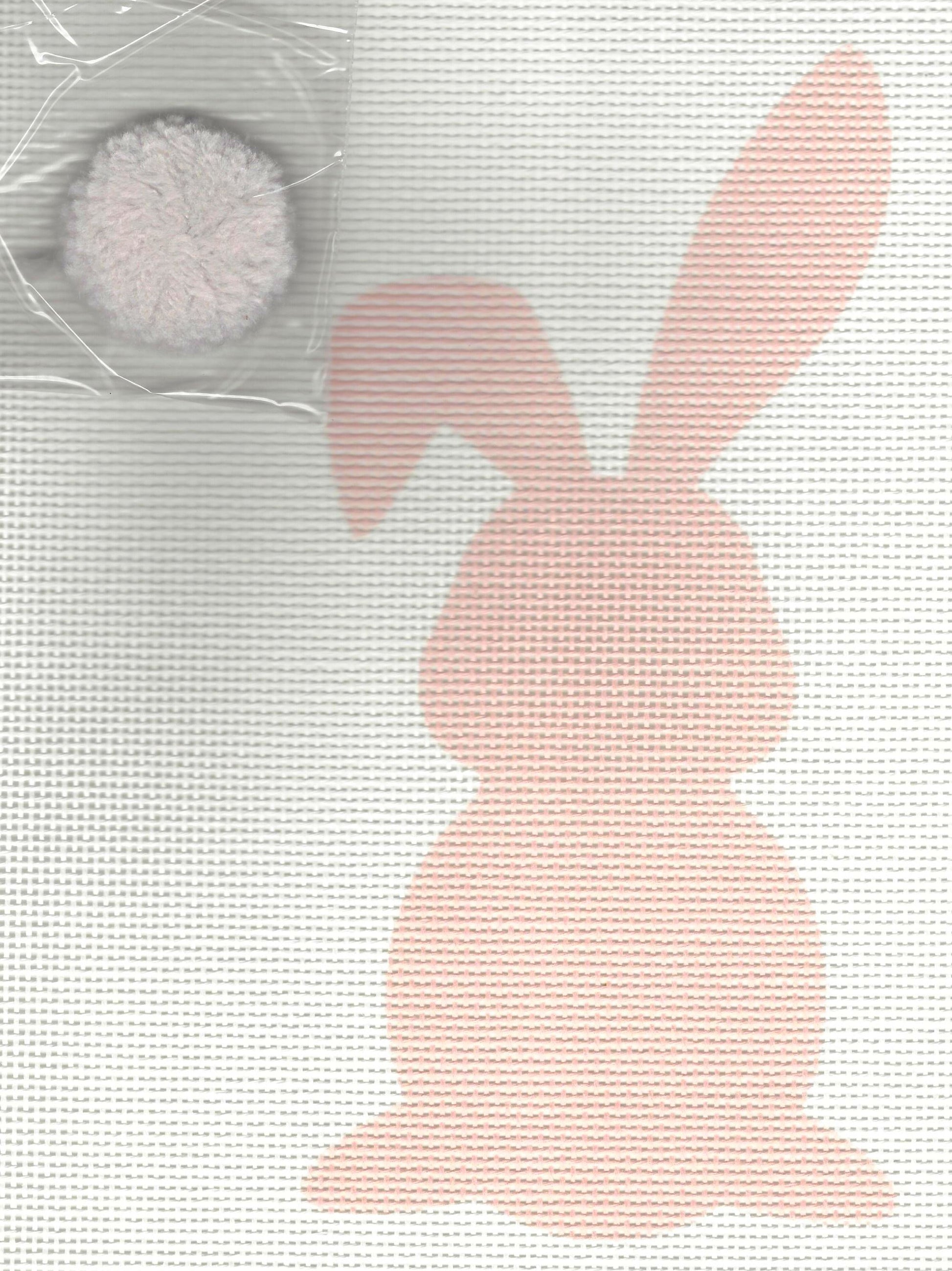 Pepita needlepoint canvas of pink bunny with pink pom pom tail