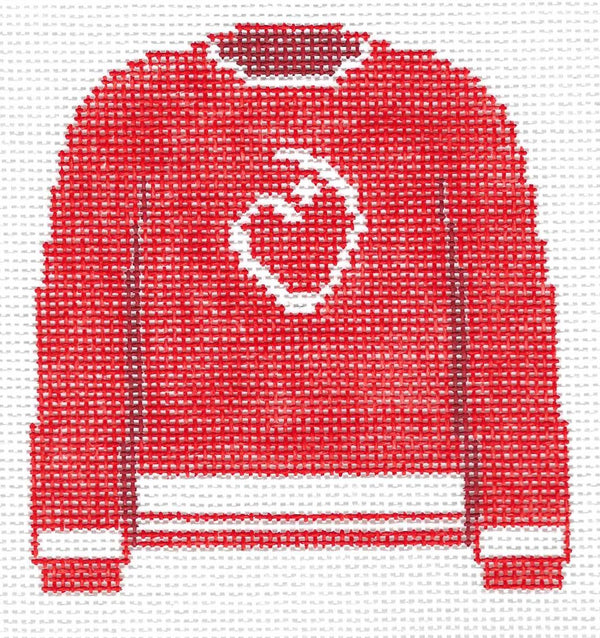 Needlepoint canvas of a red Duchesne school sweater