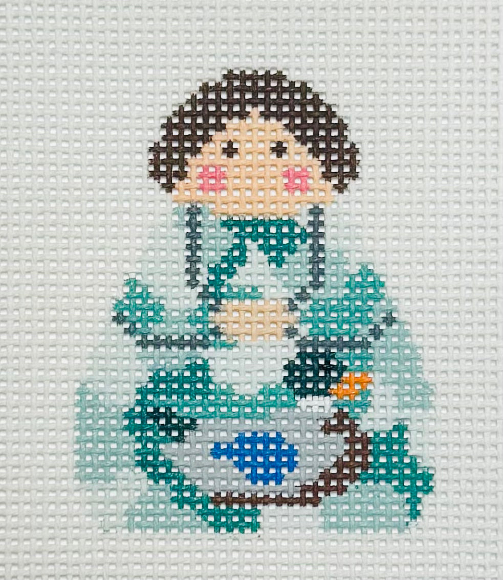 KCN Designers needlepoint canvas of a Georgette's Angel of a duck hunter with a duck.