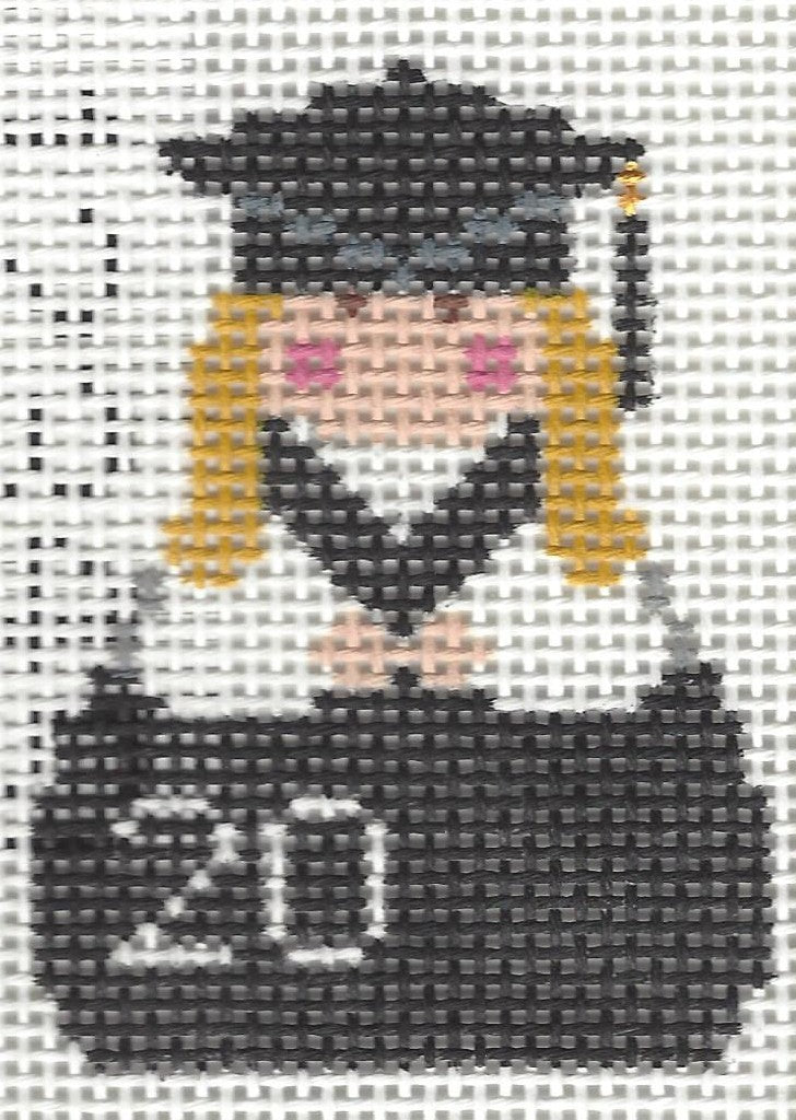 KCN Designers needlepoint canvas of a Georgette's Angel in graduation attire with a cap and gown.