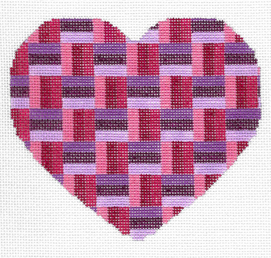 Starke Art needlepoint canvas of a heart with pattern in pink, purple, and red.