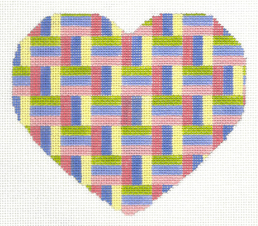 Starke Art needlepoint canvas of a heart with design with multiple pastel colors.