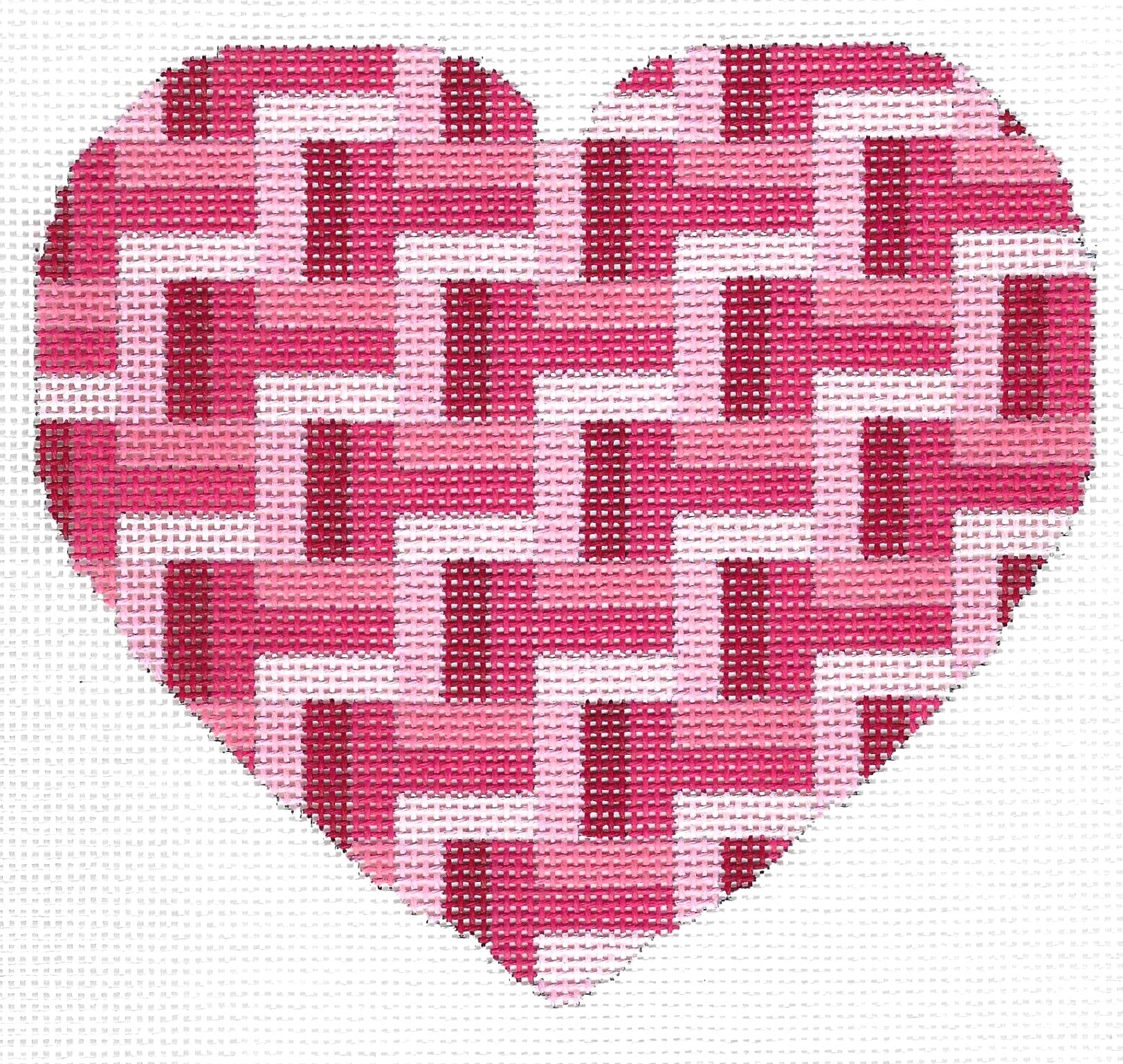 Starke Art needlepoint canvas of a heart with pattern in pink and white.