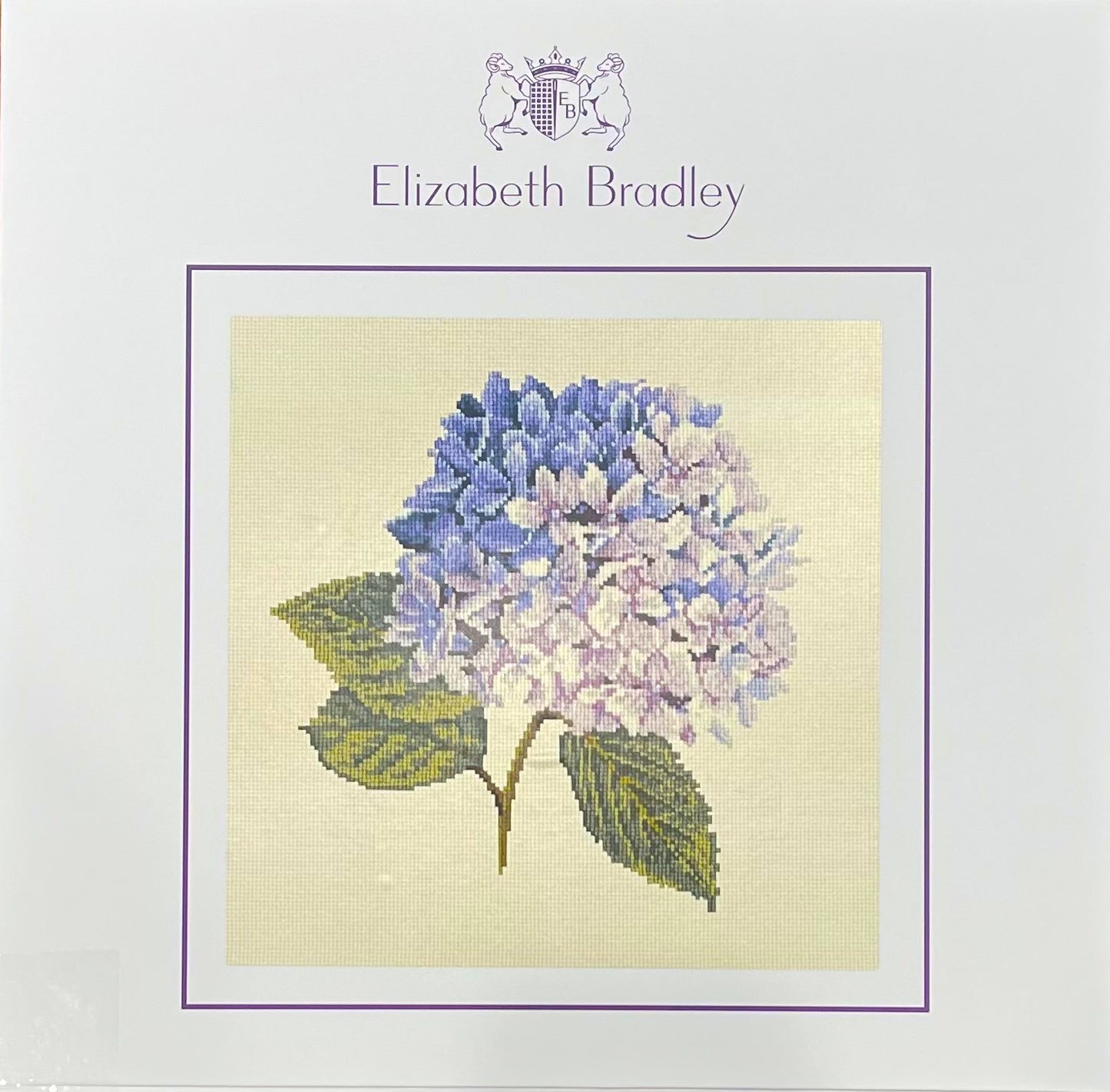 Elizabeth Bradley Blooms Collection tapestry kit of a hydrangea with a sand-colored background.
