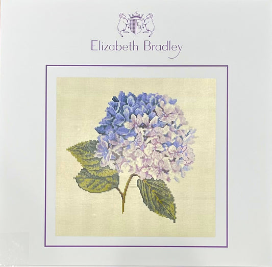 Elizabeth Bradley Blooms Collection tapestry kit of a hydrangea with a sand-colored background.